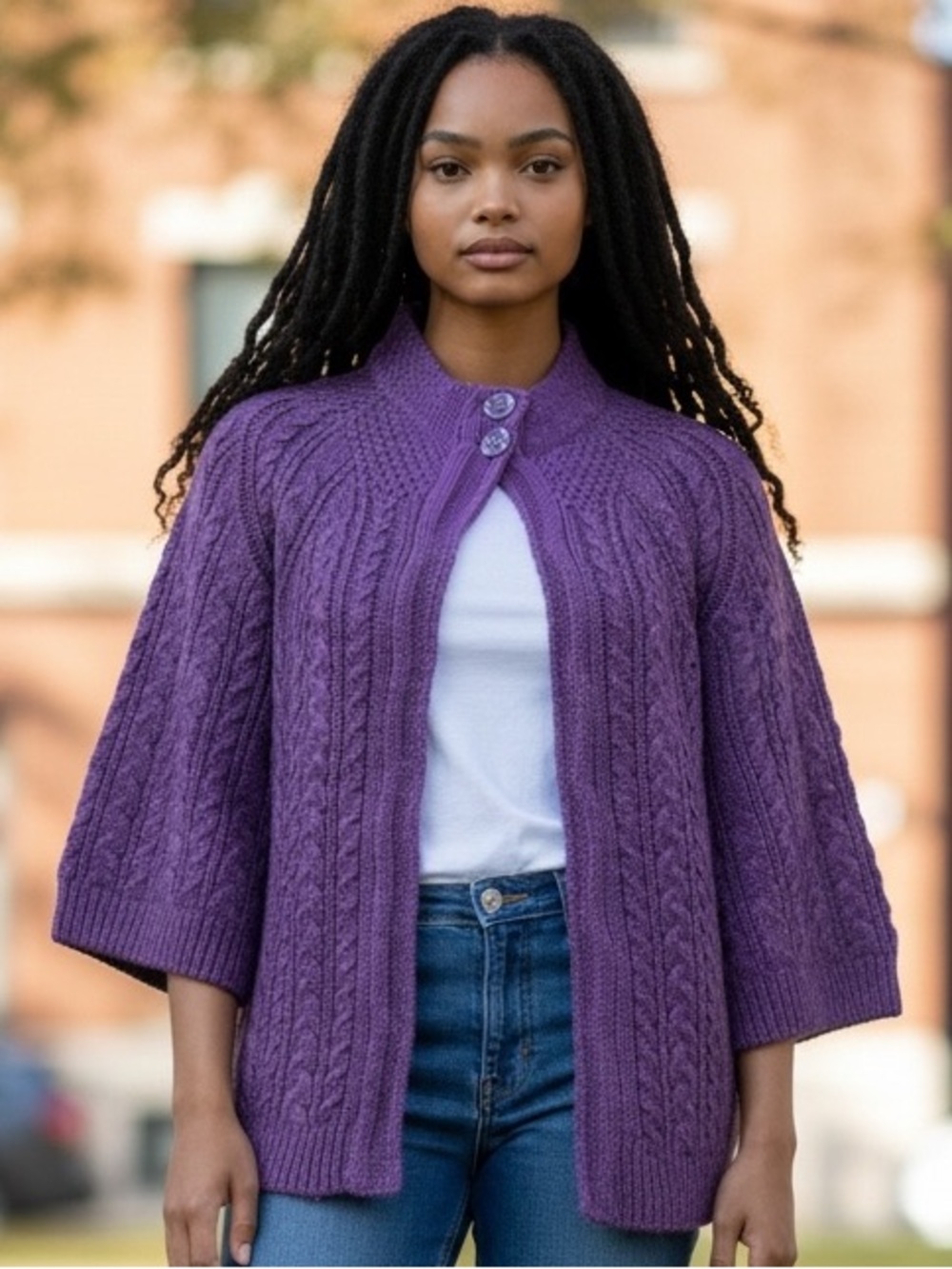 Charlotte Tarantola Purple 7/8 Sleeved Snap Front Cardigan size small